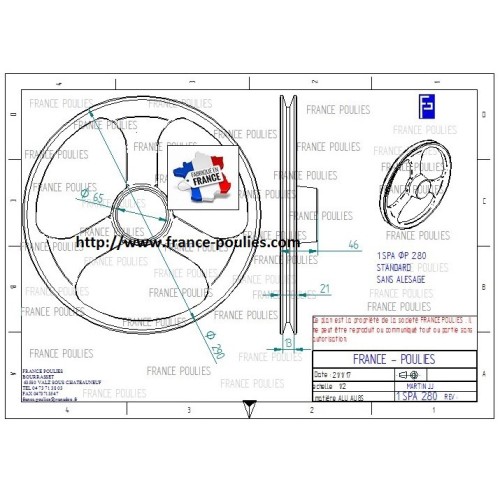 poulie alu 1 SPA 280