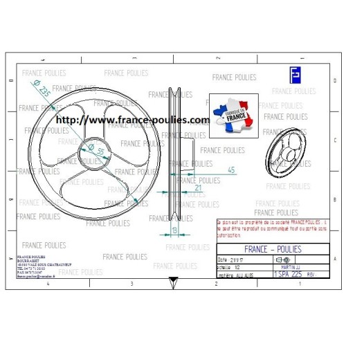 poulie alu 1 SPA 225