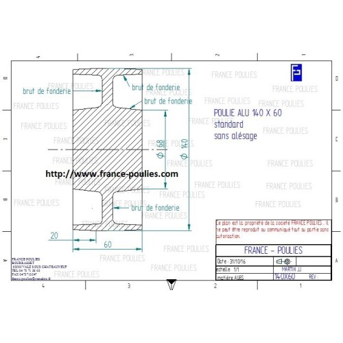 poulie plate alu Ø140x60