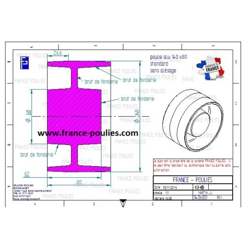 poulie plate alu Ø140x80