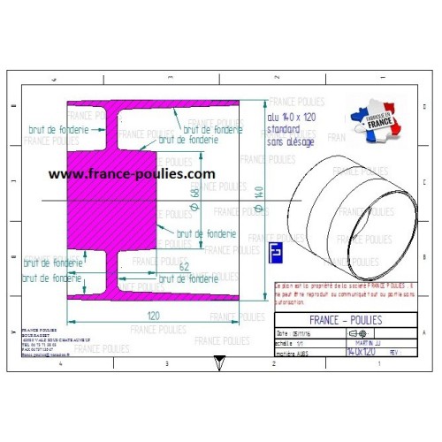 poulie plate alu Ø140x120