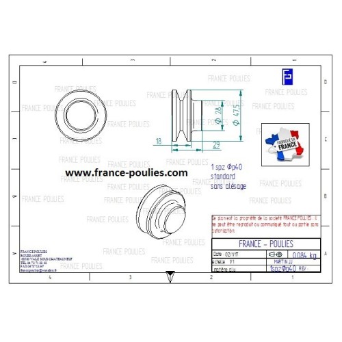 poulie alu 1 spz Øp 40