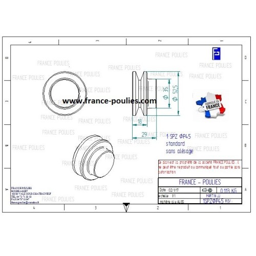 poulie alu 1 spz Øp45