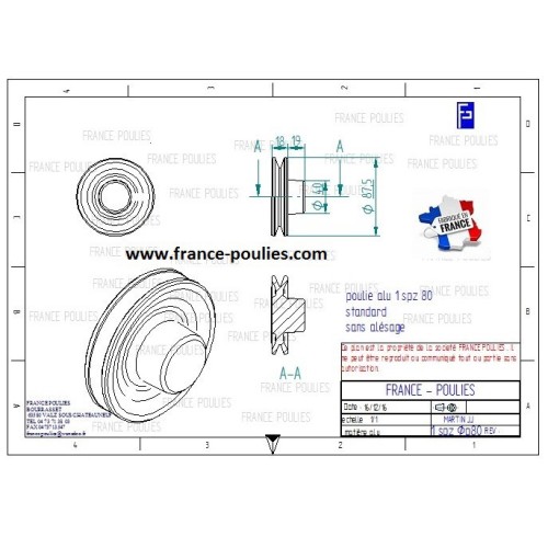 poulie alu 1 spz Øp80 