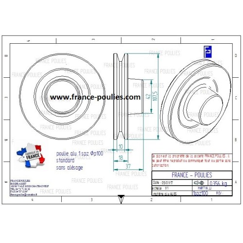 poulie alu 1 spz Øp100