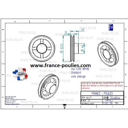 Poulie alu 1 spz Øp115