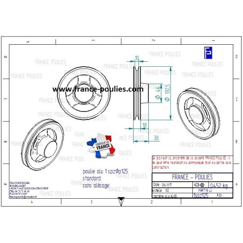 poulie alu 1 spz Øp 125 