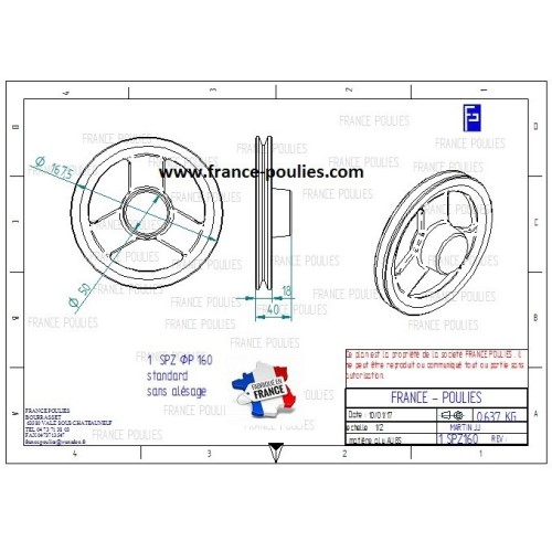 poulie alu  1 SPZ Øp 160