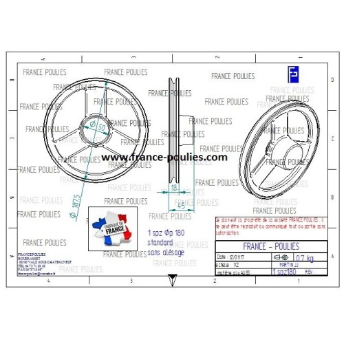 poulie alu 1 SPZ Øp 180 