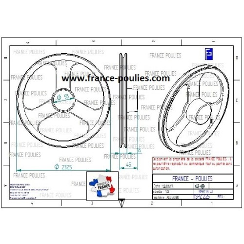 poulie alu  1SPZ Øp 225