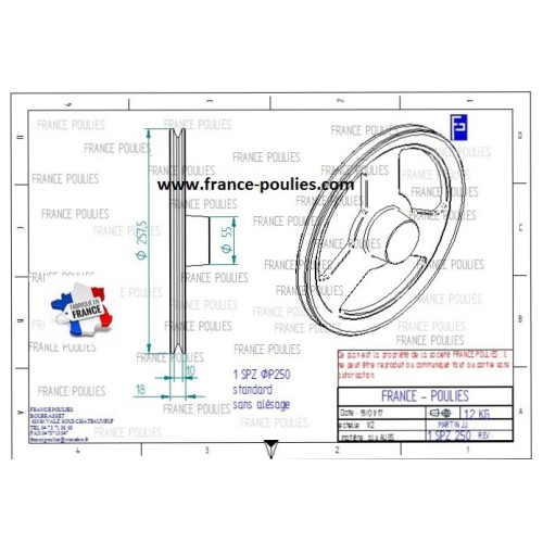 poulie alu  1SPZ Øp 250
