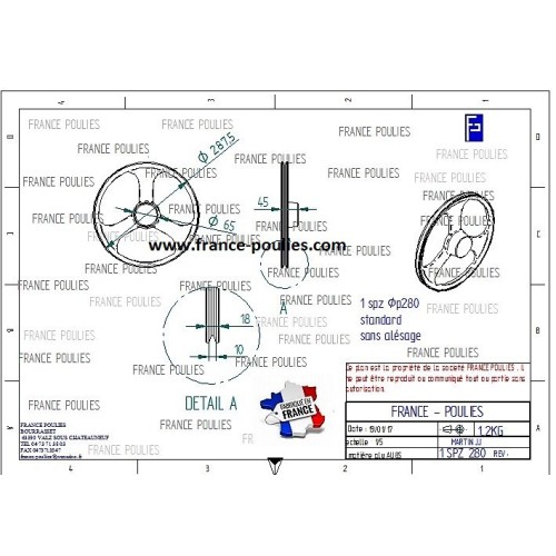 poulie alu  1SPZ Øp 280