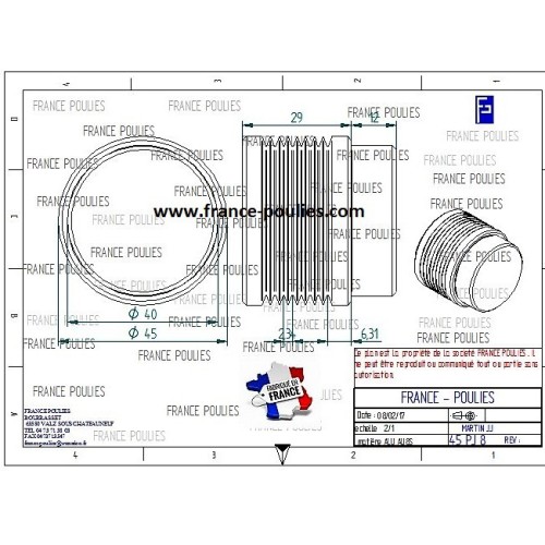 POULIE POLY-V ALU Øext45 PJ 8 DENTS