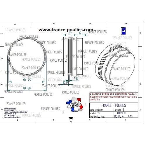 POULIE POLY-V ALU Øext 80 PJ 4 DENTS