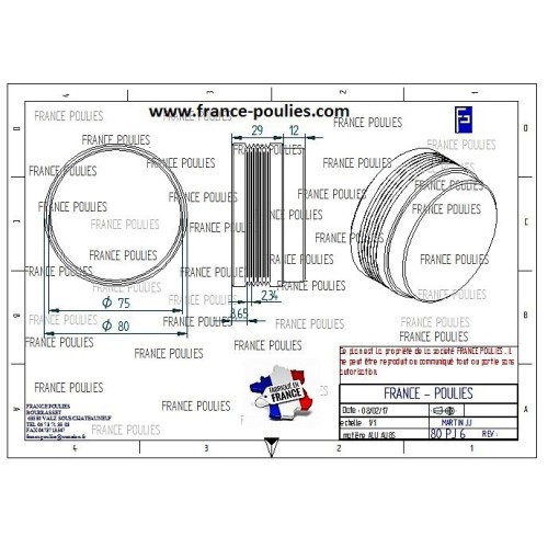 POULIE POLY-V ALU Øext 80 PJ 6 DENTS