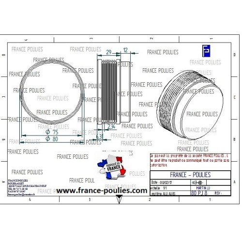 POULIE POLY-V ALU Øext 80 PJ 8 DENTS