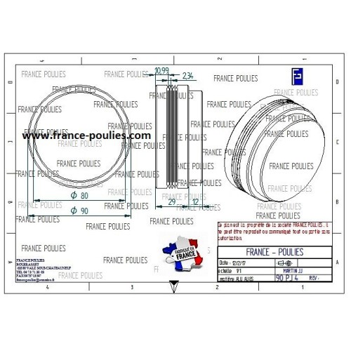POULIE POLY-V ALU Øext 90 PJ 4 DENTS