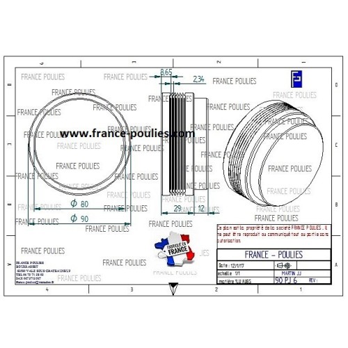 POULIE POLY-V ALU Øext 90 PJ 6 DENTS