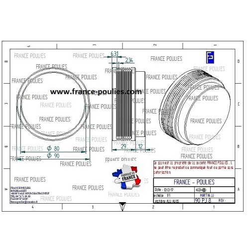 POULIE POLY-V ALU Øext 90 PJ 8 DENTS