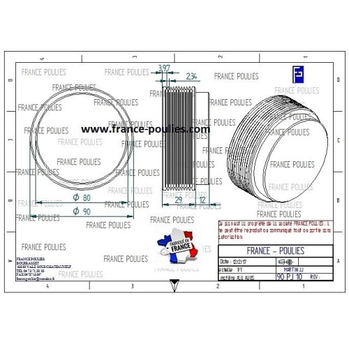 POULIE POLY-V ALU Øext 90 PJ 10 DENTS
