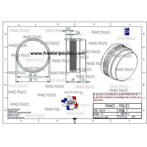 POULIE POLY-V ALU Øex71 PJ 6 DENTS