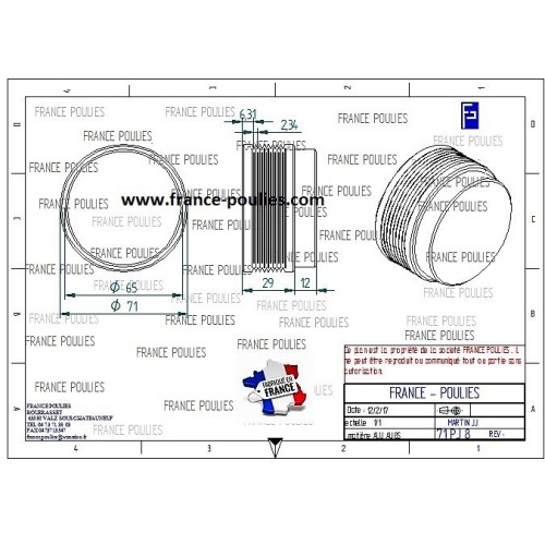 POULIE POLY-V ALU Øex71 PJ 8 DENTS