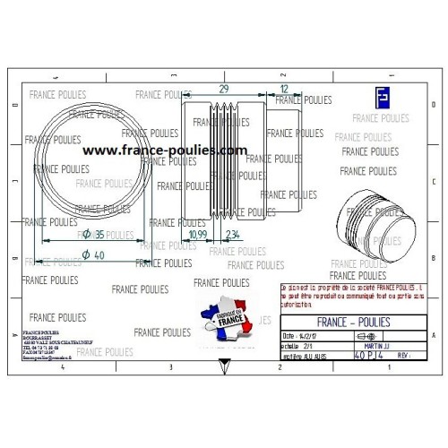 POULIE POLY-V ALU Øext40 PJ 4 DENTS