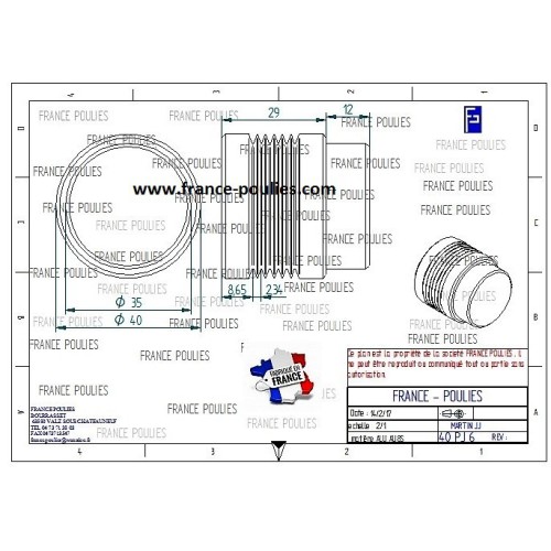 POULIE POLY-V ALU Øext40 PJ 6 DENTS