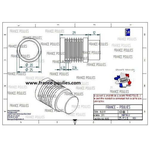 POULIE POLY-V ALU Øext 25 PJ 8 DENTS