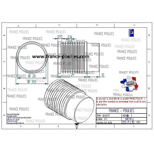 POULIE POLY-V ALU Øext 31.5 PJ 10 DENTS