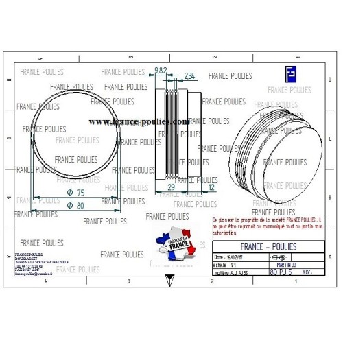 POULIE POLY-V ALU Øext 80 PJ 5 DENTS
