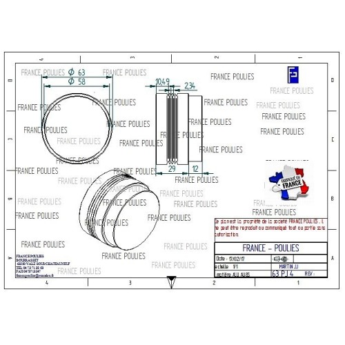 POULIE POLY-V ALU Øext63 PJ 4 DENTS