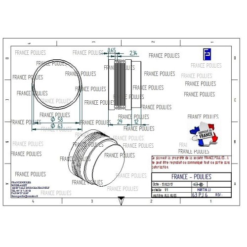 POULIE POLY-V ALU Øext63 PJ 6 DENTS