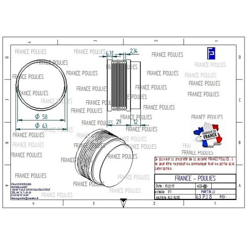 POULIE POLY-V ALU Øext63 PJ 8 DENTS