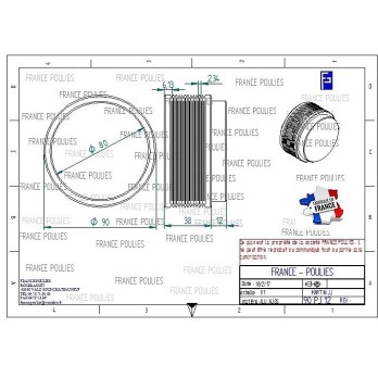POULIE POLY-V ALU Øext 90 PJ 12 DENTS