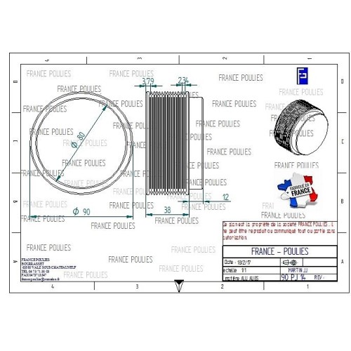 POULIE POLY-V ALU Øext 90 PJ 12 DENTS