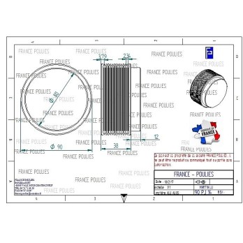 POULIE POLY-V ALU Øext 90 PJ 12 DENTS