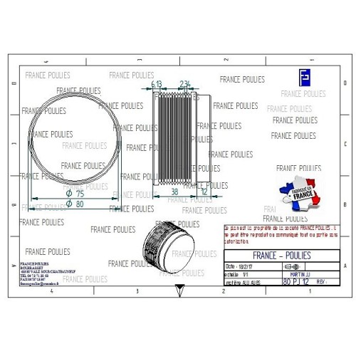 POULIE POLY-V ALU Øext 80 PJ 12 DENTS