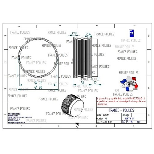 POULIE POLY-V ALU Øext 80 PJ 12 DENTS
