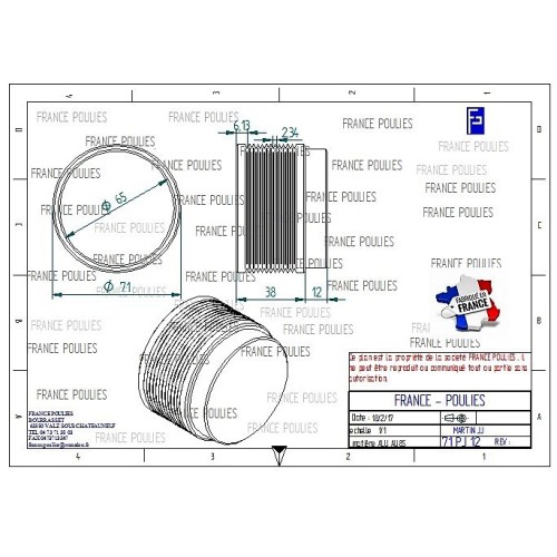 POULIE POLY-V ALU Øex71 PJ 12 DENTS