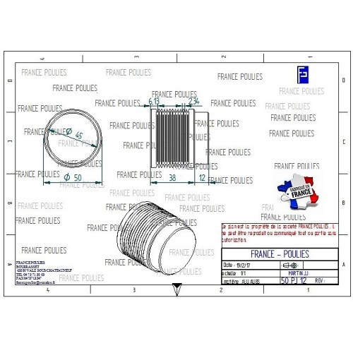POULIE POLY-V ALU Øext50 PJ 12 DENTS