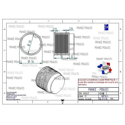 POULIE POLY-V ALU Øext56 PJ 14 DENTS