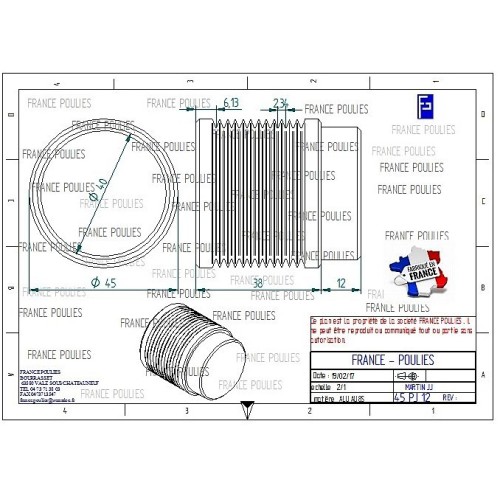 POULIE POLY-V ALU Øext45 PJ 12 DENTS