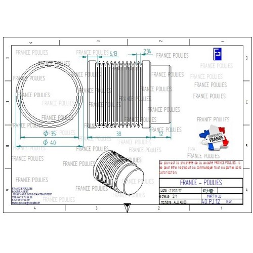 POULIE POLY-V ALU Øext40 PJ 12 DENTS