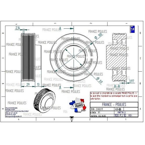 POULIE POLY-V ALU Øext 100 PJ 10 DENTS