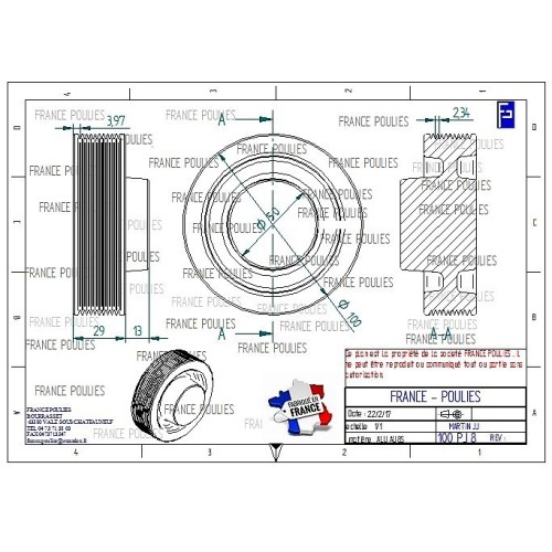 POULIE POLY-V ALU Øext 100 PJ 8 DENTS