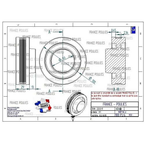 POULIE POLY-V ALU Øext 100 PJ 6 DENTS