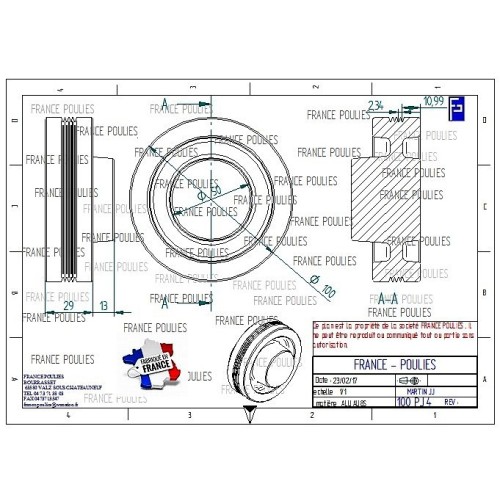 POULIE POLY-V ALU Øext 100 PJ 4 DENTS