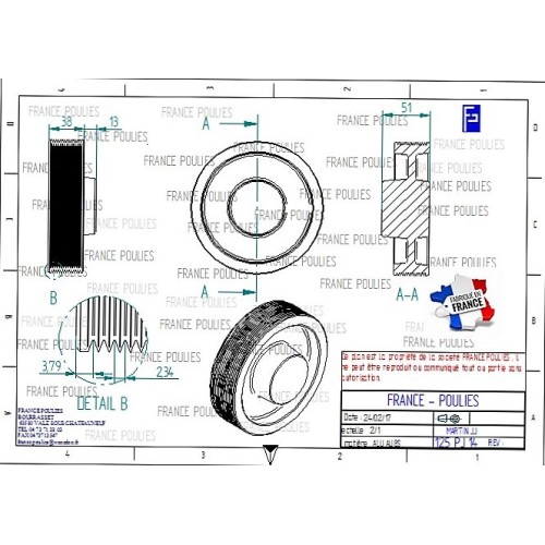 POULIE POLY-V ALU Øext 125 PJ 14 DENTS