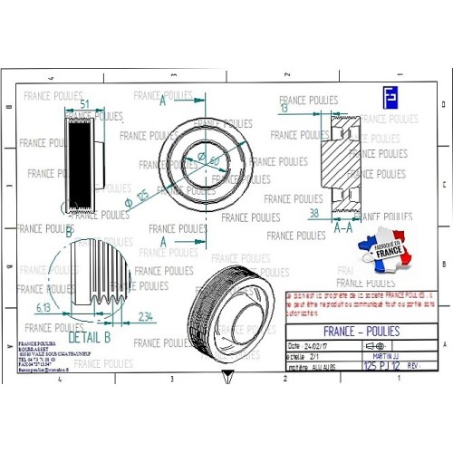POULIE POLY-V ALU Øext 125 PJ 12 DENTS